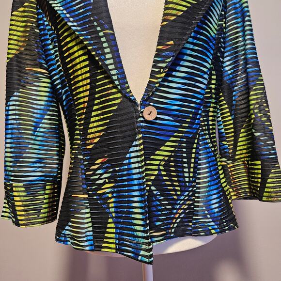 Joseph Ribkoff Blazer Size 8 Tropical Palm Print Sheer Art to Wear Career Jacket - Picture 3 of 15